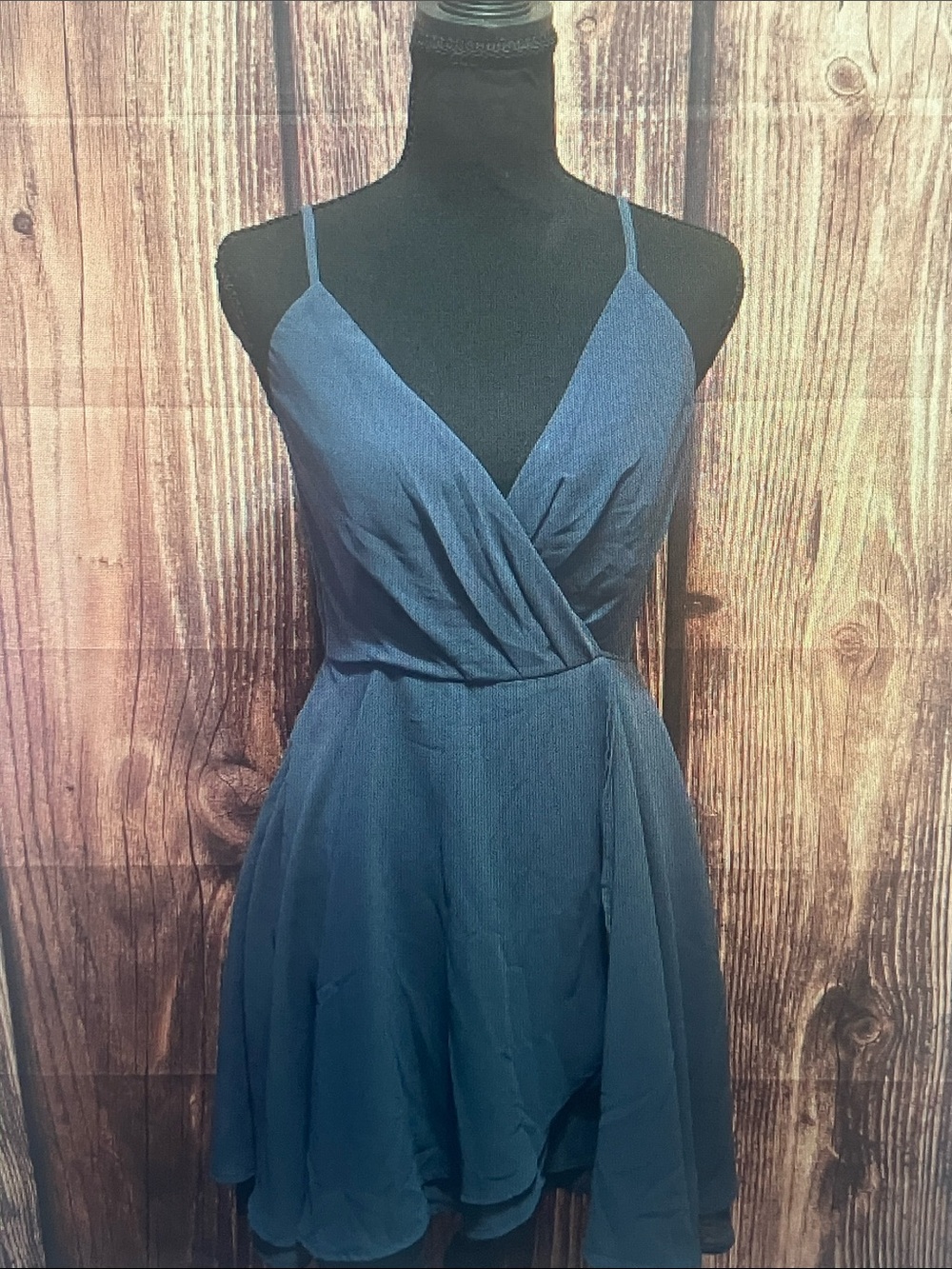 Windsor Deep Navy Spaghetti Strap Wrap Skater Mini Dress
